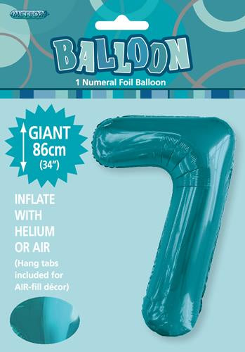 Caribbean Teal "7" Numeral Foil Balloon 86cm (34")